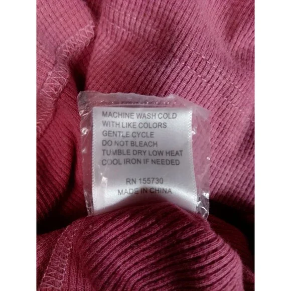 Jane + Delancey Pink Waffle Knit Top Button Cuff V-Neck Pullover Thermal L - Picture 4 of 12